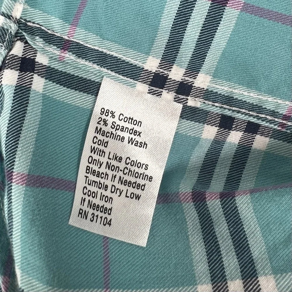 Crown & Ivy Mens Classic Fit Plaid Button Down Shirt Teal Large Long‎ Sleeve